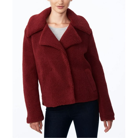 Collection B Juniors’ Faux-Fur Teddy Coat, Dark Red, L