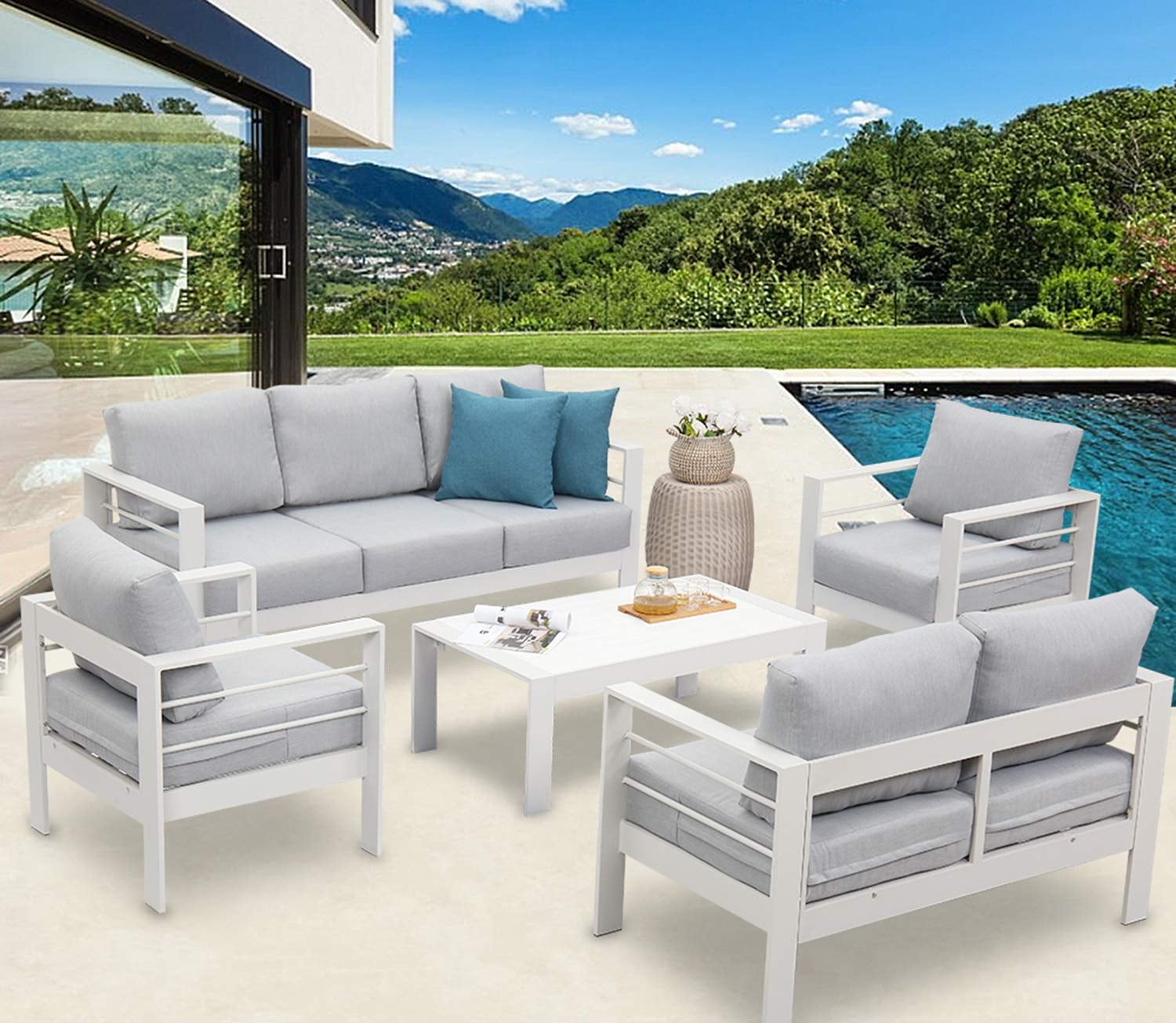 CozyHom 2 Pcs Outdoor Patio Furniture Sets Aluminum Sofa Armchair