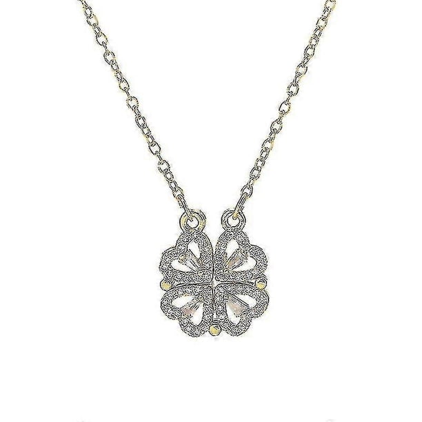 Collar con trébol de cuatro hojas, colgante magnético plegable en forma de corazón para clavícula, gargantilla abatible, joyería colgante para mujerScvvd