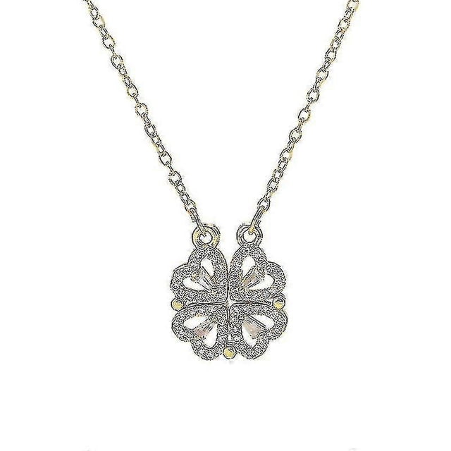 Collar con trébol de cuatro hojas, colgante magnético plegable en forma de corazón para clavícula, gargantilla abatible, joyería colgante para mujerScvvd