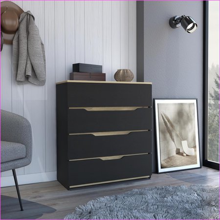 Dressers with Four Drawers Superior Top Black Wengue/Light Oak | Light Oak | Particle Board