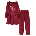 thumbnail image 2 of Puntoco Conjunto de pijama cómodo para mujer, conjunto informal de dos piezas de color liso con cuello redondo y costuras largas, parte superior y pantalón, 2 of 3
