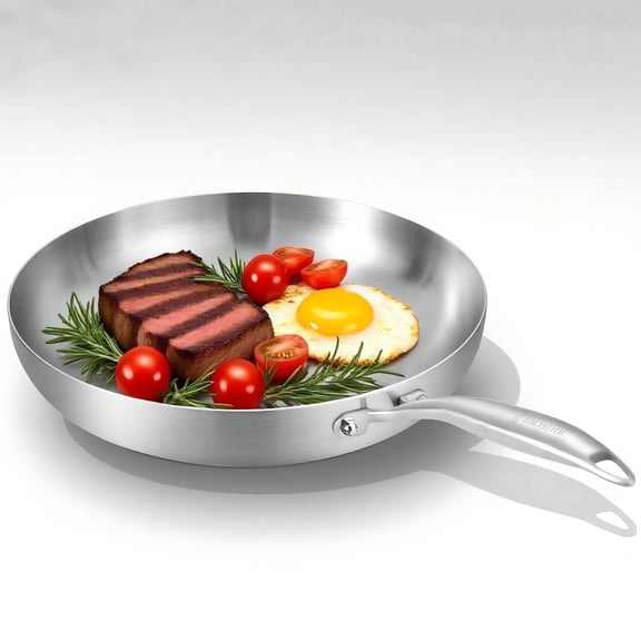 LOLYKITCH Tri-ply Stainless Steel Frying Pan,12 inch Skillet,Induction Pan,Dishwasher and Oven Safe,Detachable Handle.