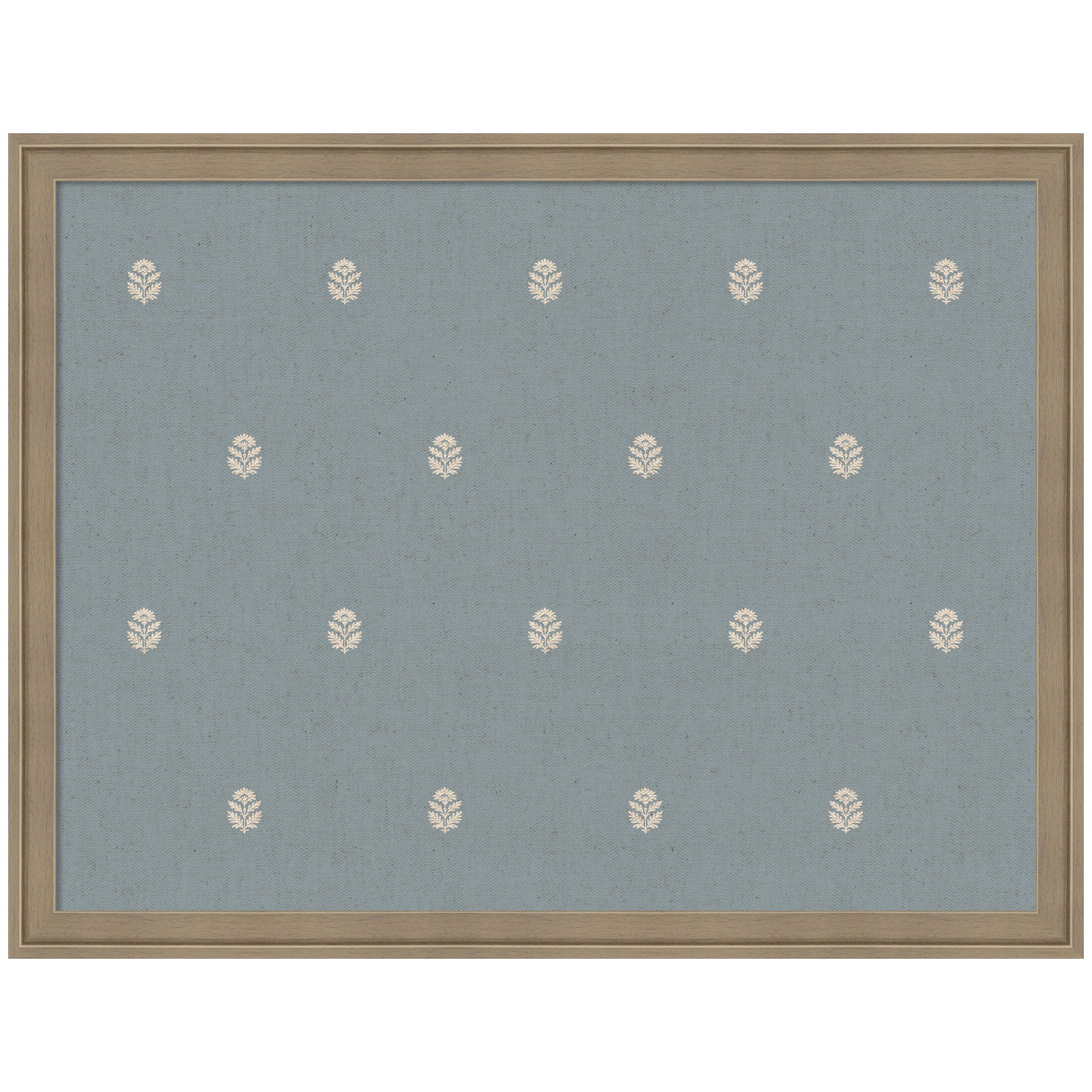 Kate and Laurel Framed Fabric Pinboard 26 x 20, Blue Botanical Block Print Printed Linen Classic Bulletin Board for Use as a Vision Board or Wall Organization, Florence Light Brown Frame
