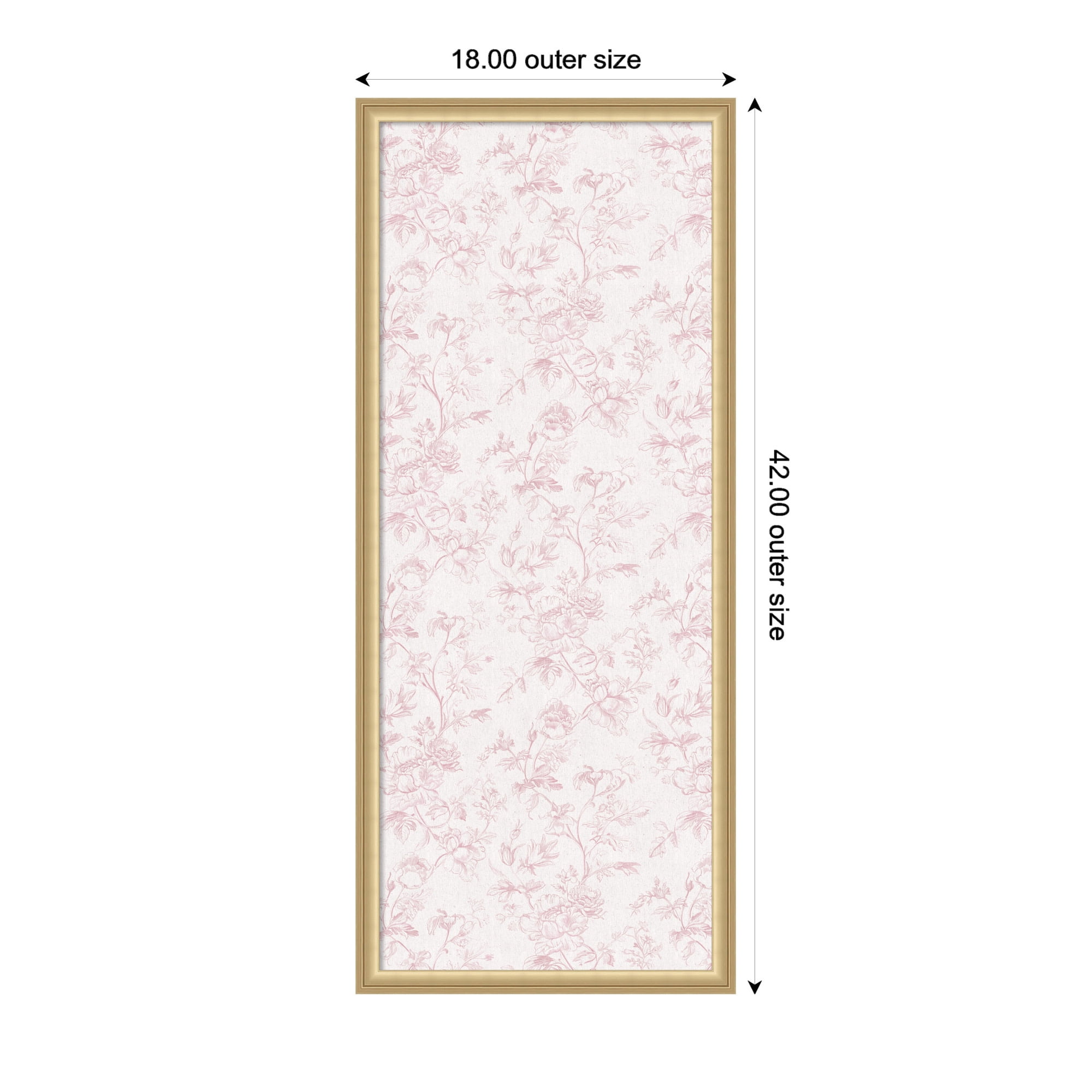 Kate and Laurel Framed Fabric Pinboard 18 x 42, Pink and White Floral Toile Printed Linen Casual Transitional Bulletin Board for Use as a Vision Board or Wall Organization, Florence Gold Frame