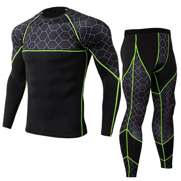 Qarigey Conjunto de ropa interior térmica para hombre, trajes transpirables de secado rápido, capas, pantalones, ropa deportiva, ropa de conjuntos de ropa gris y verde SG