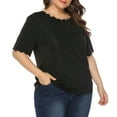 thumbnail image 4 of Frostluinai Savings Clearance 2023 Summer Savings Clearance! Women's Plus Size Tops Scalloped Cut Out Short Sleeve Elegant Office Work Tunic Blouse Top Ruffle Loose Pleated Flowy T Shirts, 4 of 9