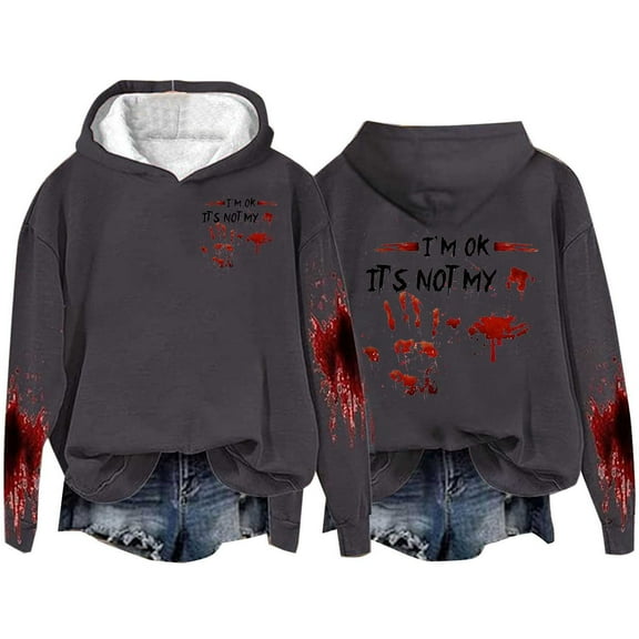 Womens Fall Winter Oversized Hoodies Fleece Sweatshirts Halloween Graphic Print Long Sleeve Pullover Tops,Dark Gray 1,2XL
