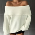 thumbnail image 2 of SnZhen Women's Off The Shoulder Sweater Fashion Loose Long Sleeve Pullover Versatile Thermal Sweaters Tops White XL, 2 of 5