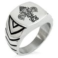 thumbnail image 1 of Stainless Steel Royal Fleur De Lis Chevron Pattern Biker Style Polished Ring, 1 of 1