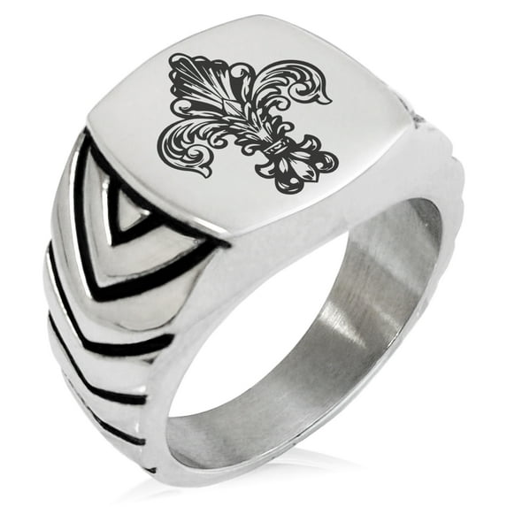 Stainless Steel Royal Fleur De Lis Chevron Pattern Biker Style Polished Ring