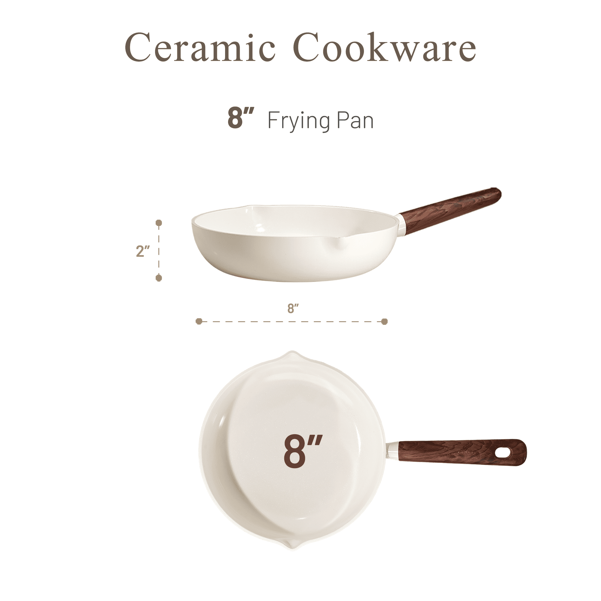 Carote 8" Ceramic Nonstick Frying Pan, Cooking Skillet with Bakelite Handle, Induction Compatible, Easy to Clean, White