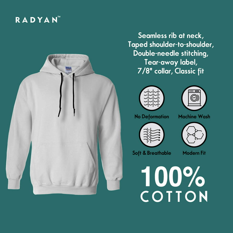 Radyan's Inside Brushed 2x1 Elastase Rib Kangaroo Pocket Cotton, Polyester  Comfort Fabric, Adult Unisex Casual Hoodie with DTM String and Sponge  Fleece Pullover 