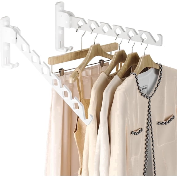 2-Pack Clothes Drying Rack - Expandable Steel Foldable Wall Mounted Laundry Rack for Various Clothing, White
