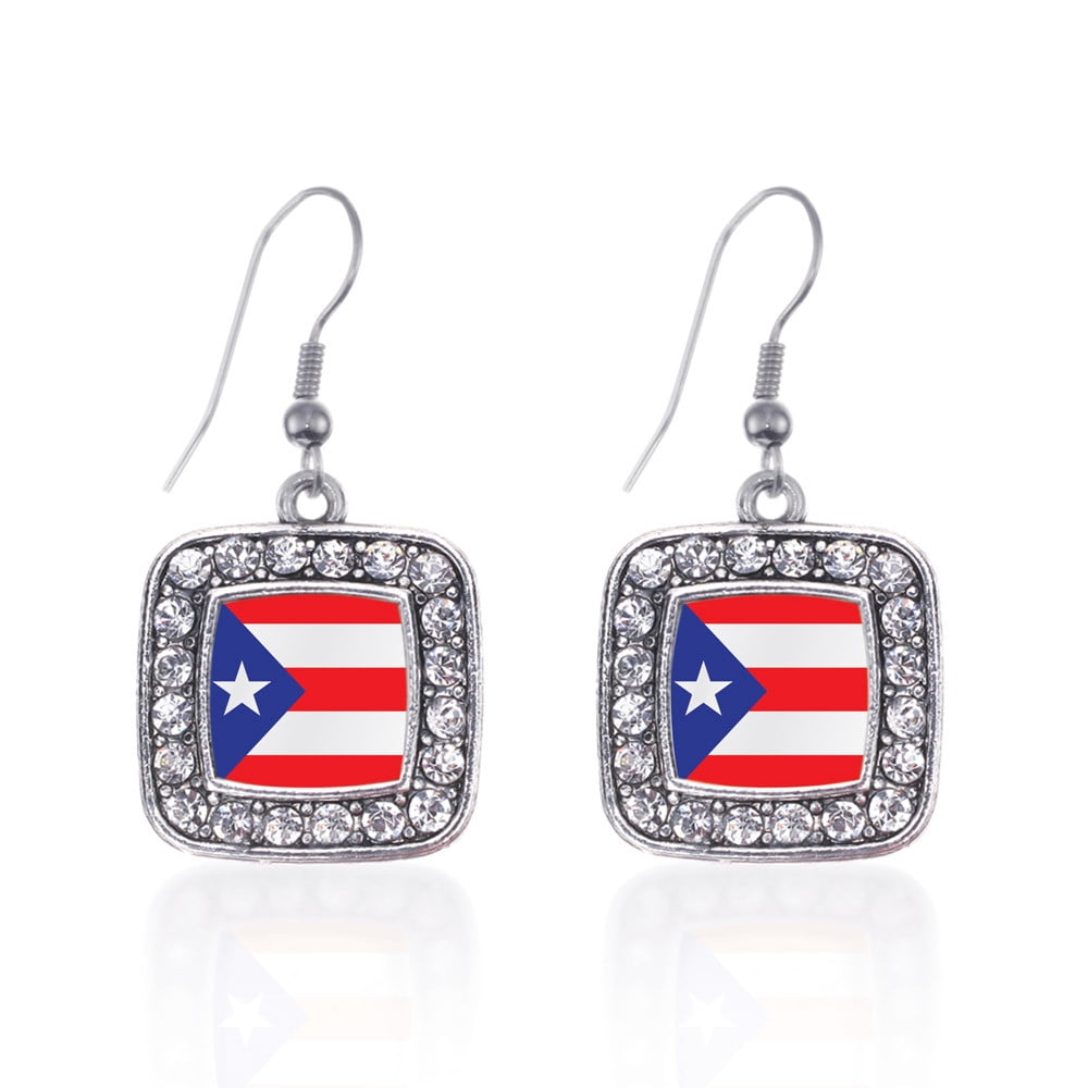Inspired Silver Puerto Rico Flag Classic Charm Earrings