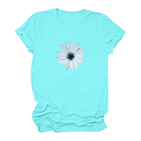 

kakina CMSX Work Shirts for Women Plus Size Shirt Tees Funny Cute Short Sleeve Funny Print Shirt Print T-shirt Tops Blouse Slim Fit Basic Blouses Blue XL