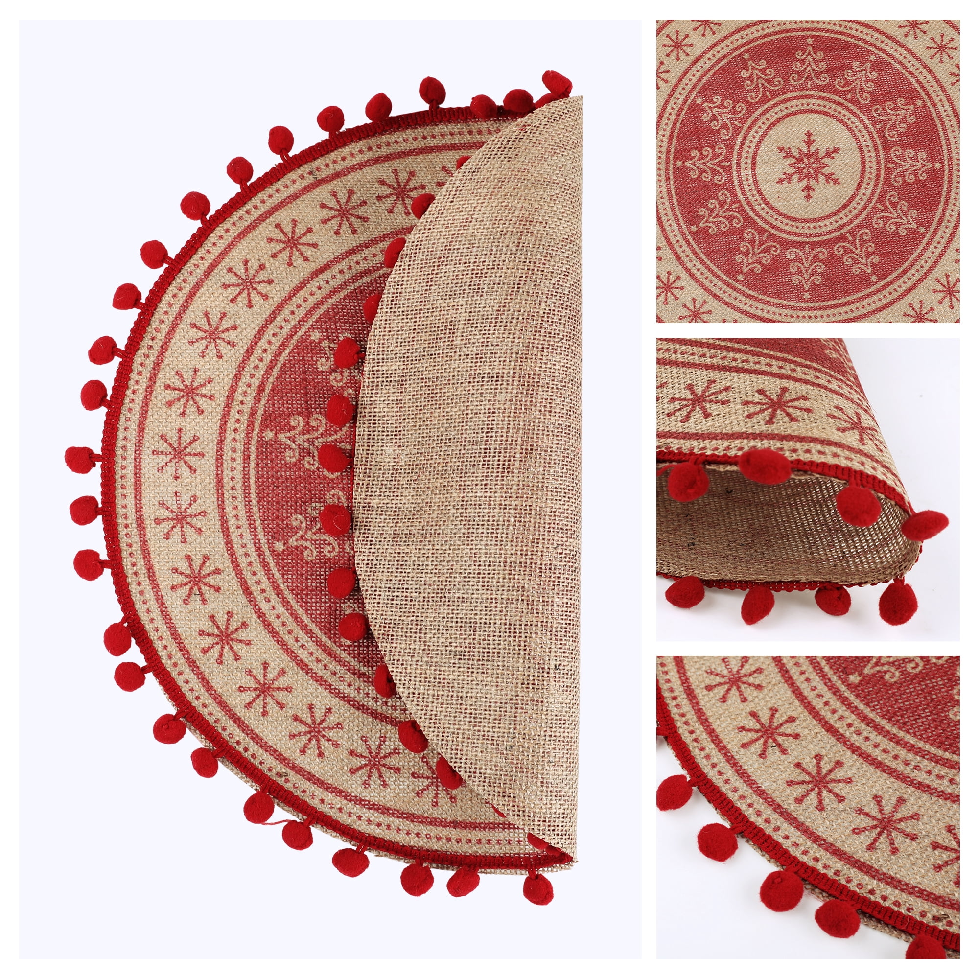 Unique Bargains Set of 6 Round Farmhouse Placemats for Dining Table Decor Red