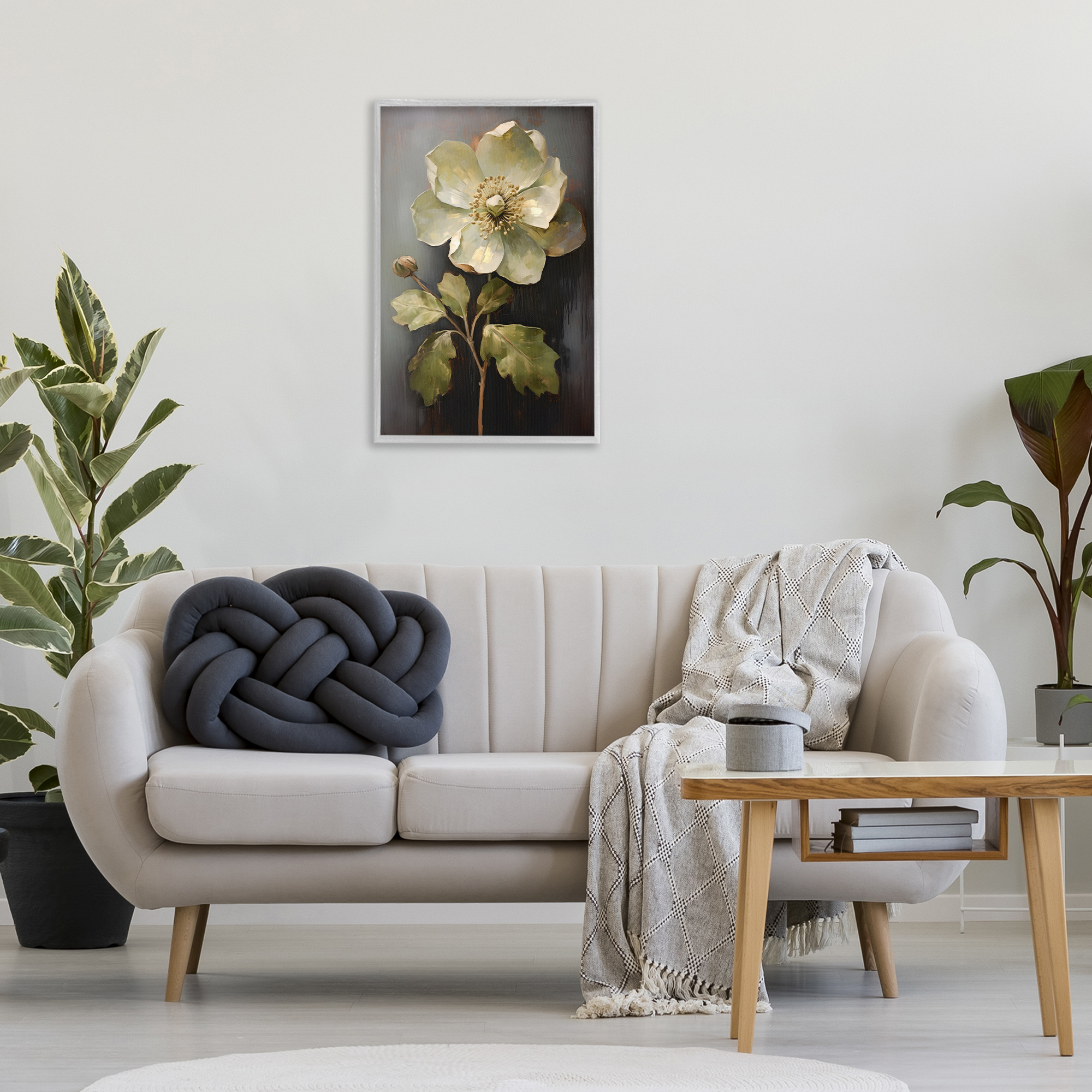 Stupell Industries White Magnolia Floret Botanical & Floral Painting Gray Framed Art Print Wall Art, 20 x 30