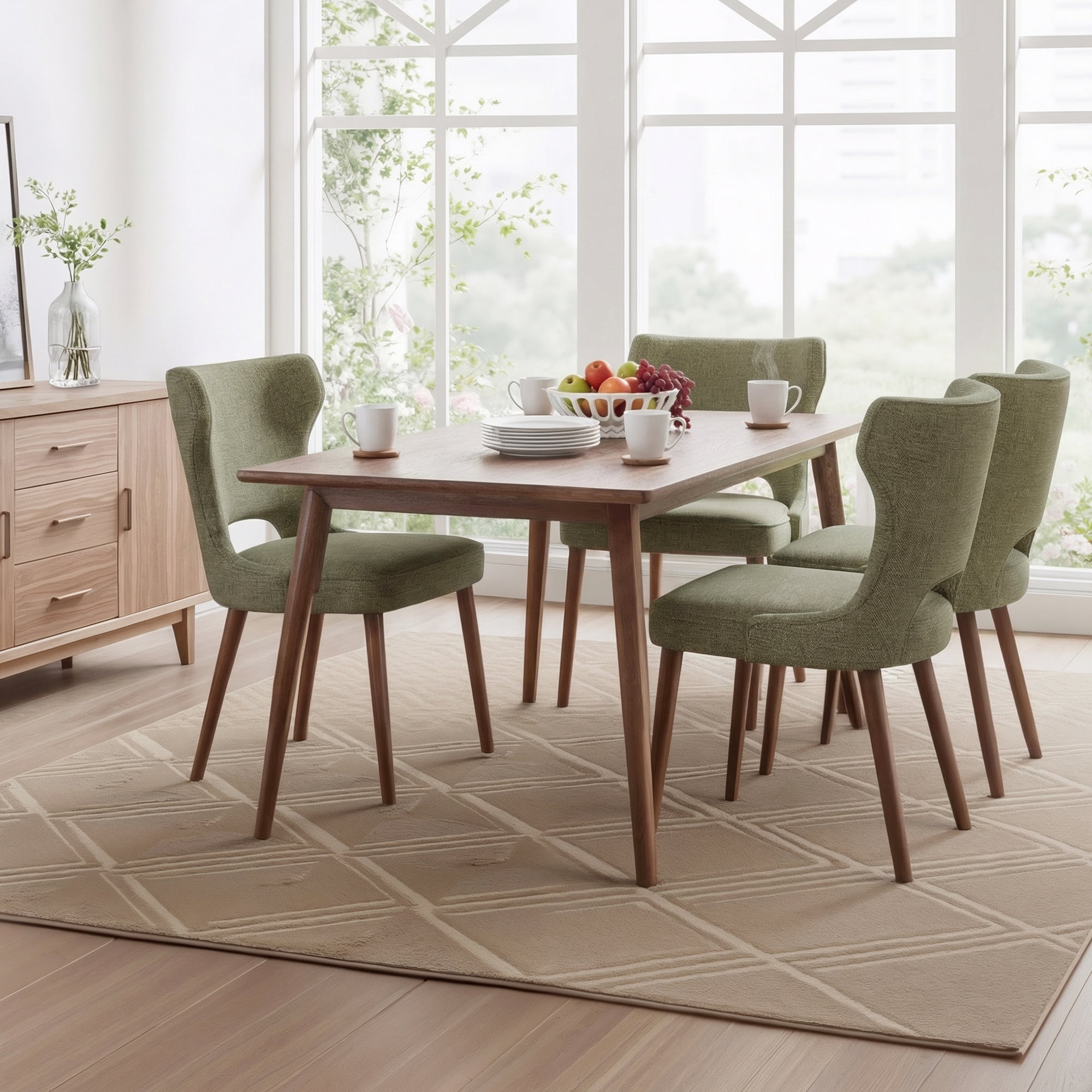EOP Modern Fabric Upholstered Dining Chairs Set of 4, Wingback Dining Side Chairs with Solid Wood Legs, Farmhouse Dining Room Chairs for Dining Kitchen Living Room, Green