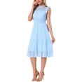 thumbnail image 4 of VESTIDO DE CHIFFON SIN MANGAS CON CINTURA FRUNCIDA Y ESTRELLAS METÁLICAS DORADAS PARA FIESTAS, AZUL CLARO, TALLA L, 4 of 6
