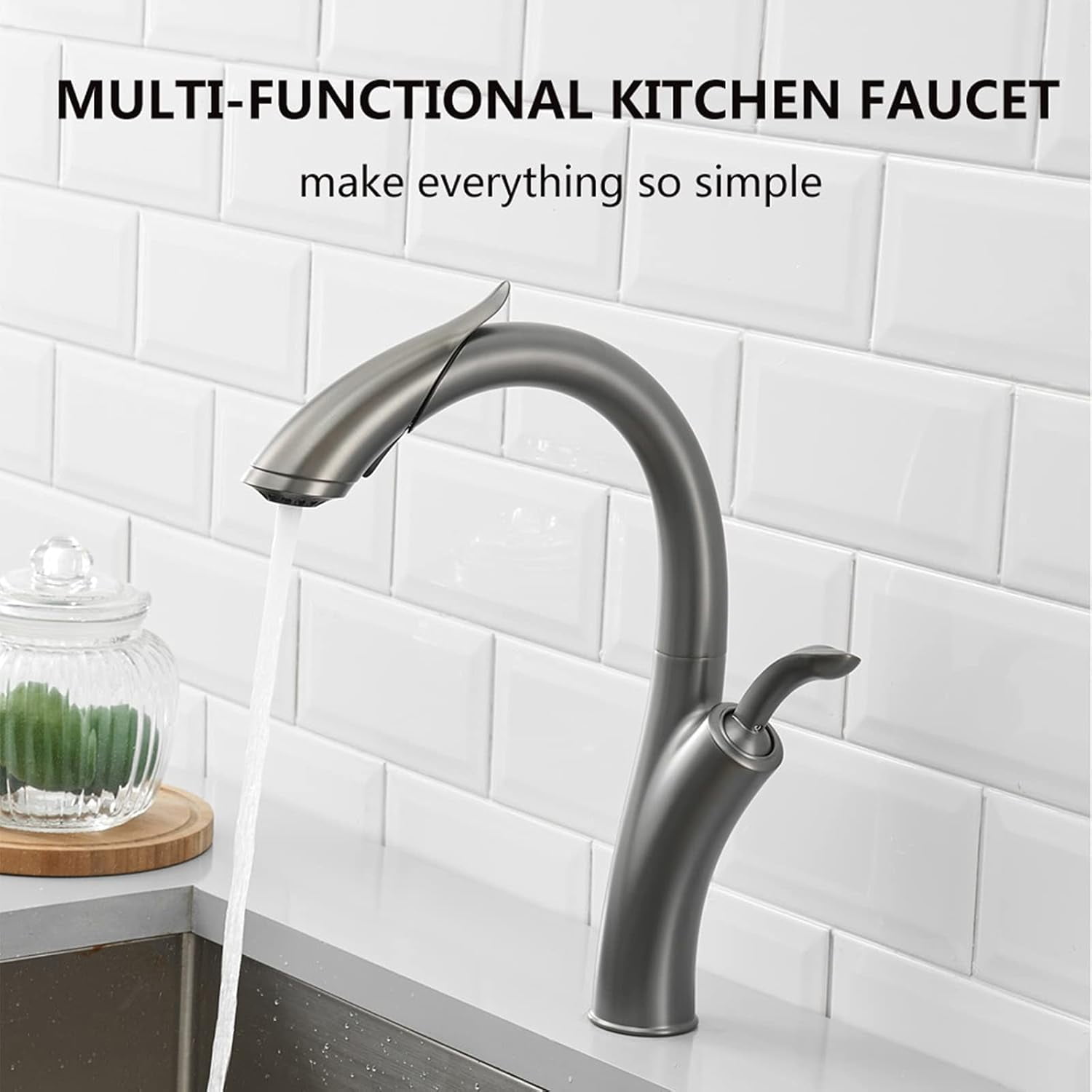 Kitchen Faucet Pull Out Brass Kitchen Sink Tap with Dual Function Sprayer, 360° Swivel High Arc Kitchen Faucet Single Handle Cold and Hot Water Mixer Tap,Black