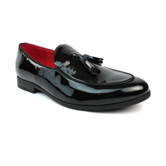 Genuine Leather Patent Black Slip On Men's Dress Shoes Loafers With Tassel 6.5
