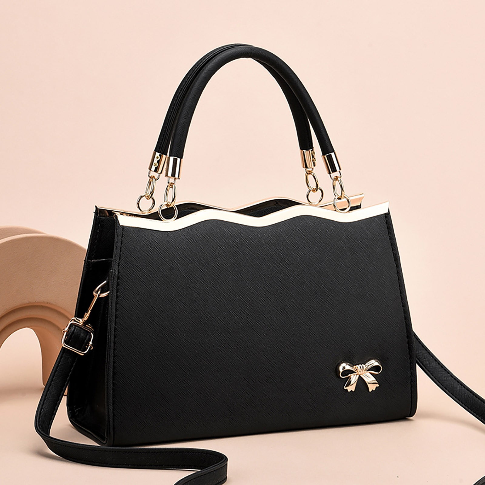 Stylago Womens Fashion Handbags Leather Top Handle Detachable Strap Crossbody Tote Bags Ladies Bow Shoulder Purses for Shopping Black