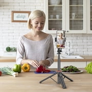 SelfieShow 52 Extendable Selfie Stick Tripod with Detachable Wireless Remote, 360° Rotatable Phone Holder for Video Vlog Recording, Portable Travel Stand Compatible with iPhone & Android (Black)