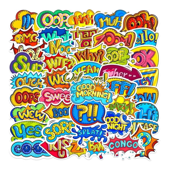 Clearance Stickers under $5,Cartoon Surprise Text Sticker Sticker Luggage Guitar Notebook DIY Sticker Decoration