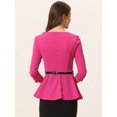 thumbnail image 3 of Top Peplum Allegra K elegante con cinturón de manga 3/4 y cuello redondo para mujer Rosa Caliente S, 3 of 6