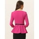 thumbnail image 3 of Top Peplum Allegra K elegante con cinturón de manga 3/4 y cuello redondo para mujer Rosa Caliente S, 3 of 6