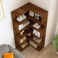 thumbnail image 4 of 6-Tier L-Shaped Corner Bookshelf - 66" Tall Wooden Freestanding Bookcase with Open Shelf Units, Walnut, 4 of 12