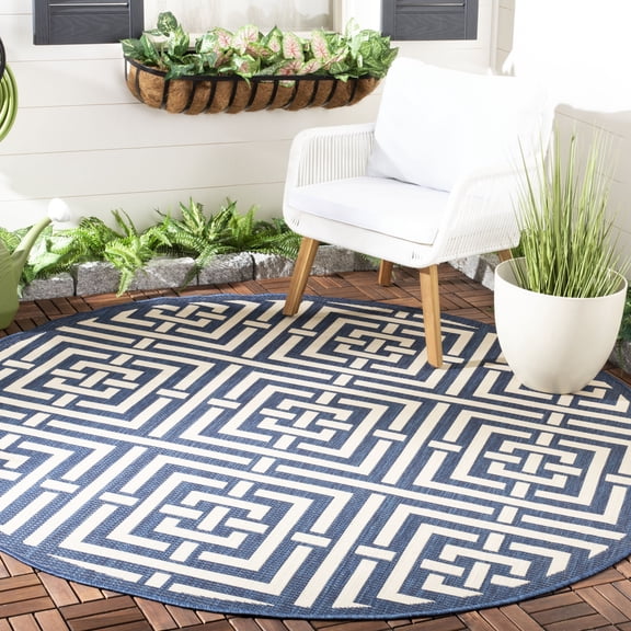 Safavieh Courtyard Ariana Geometric Indoor/Outdoor Area Rug, Navy/Beige, 6'7" x 6'7" Round
