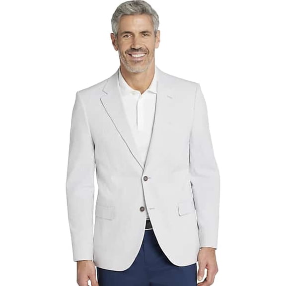Nautica Men's Modern-Fit Seersucker Sport Coat Blazer 42 L Grey Stripe