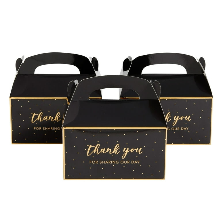 24-Pack 6.3 x 3.5 x 3.5-Inch Black Party Favor Gable Boxes, Thank