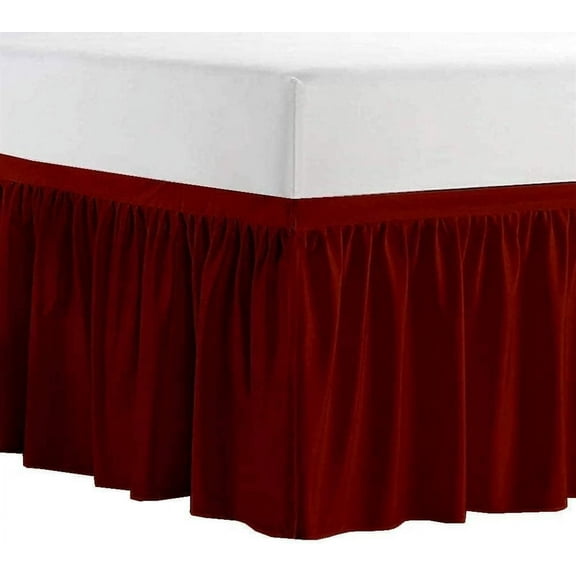 College Dorm Bedskirt, 25 Inch Drop 100% Microfiber Lightweight Ruffled, Twin-XL Size (39" x 80") Elastic Bed Skirt - Burgundy Solid