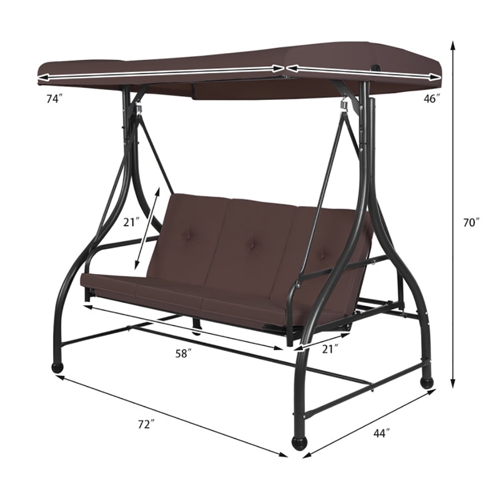 Aimee Lii 3 Seats Converting Outdoor Swing Canopy Hammock with Adjustable Tilt Canopy, Swing Chair Outdoor, Brown Aimee Lii 3 Seats Converting Outdoor Swing Canopy Hammock with Adjustable Tilt Canopy, Swing Chair Outdoor, Brown