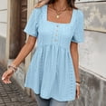 thumbnail image 4 of NinXxx Women‘s Square Neck Short Sleeve Blouse Casual Loose Fit Top Sky Blue XXL, 4 of 7
