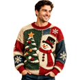 thumbnail image 2 of CONZONE Mens Christmas Sweaters Funny Snowman Embroidery Long Sleeve Knit Sweatshirt Crewneck Warm Fall Winter Pullover Knitwear, 2 of 6