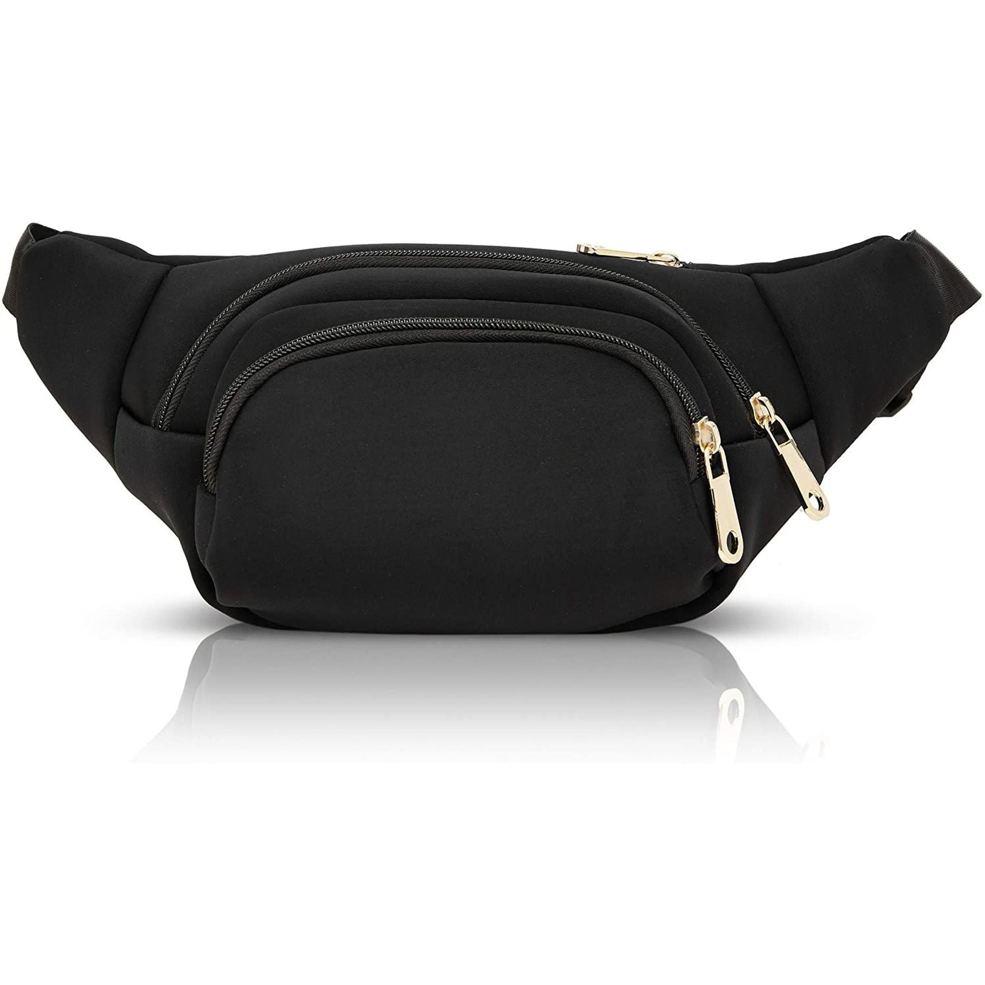 BLACK Waist BUM BAG travel GOOD quality 4 zips Mens Ladies Unisex 