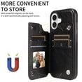 thumbnail image 3 of for iPhone 17 Case with Card Slots, PU Leather Protective Shockproof Case with Ring Buckle, Magnetic Clasp Kickstand Cover for Women Men for iPhone 17 - Black, 3 of 9