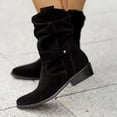 thumbnail image 5 of Caqnni Women's Tie Knot Chelsea Pump Ankle Boots Closed Toe Stacked Heel Booties Shoes Slip On Elastic Fall Winter Ankle Boots (9,Black), 5 of 7
