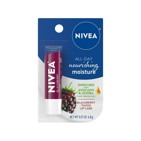 Nivea Lip Balm, Blackberry Flavored Tinted Lip Balm Stick With Shea Butter And Jojoba Oil, 0.17 Oz, Pack Of 1 Packaging May Vary
