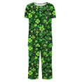 thumbnail image 3 of Dazajoo St Patrick's Day Outfits Women Irish Lucky Clover Short Sleeve Round Neck Button Pullover and Comfy Elastic Capris 2025 Festival Lightweight Loose Sleepwear,Multicolor,S, 3 of 4