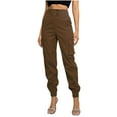 thumbnail image 2 of Clearance under 10$ Sevevn Women's Fashion Solid Color Button Zipper Pocket Legged Pants Gift for Girls Brown S, 2 of 4