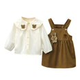 thumbnail image 1 of Odeerbi 1-7 Años Niñas Algodón Trajes Peter Pan Cuello Largo Tops Con Peto Vestido de Dos Piezas Princesa Falda Conjunto, 1 of 9