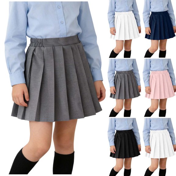 Xaqiouau Girls Pleated Uniform Skirts Elastic Waist Toddler Kids Cute Mini Tennis Skirt School Skirts Back to School Clothes