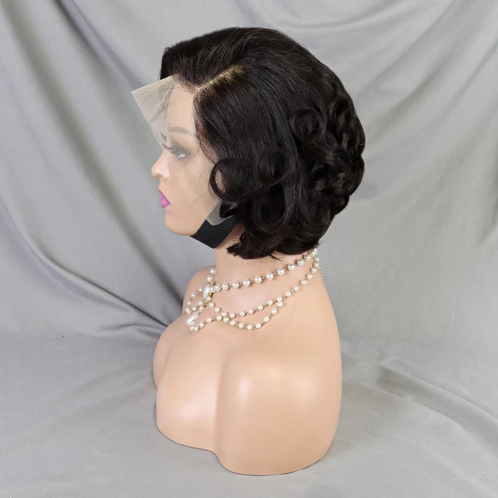 Natural Black Loose Wave Pixie Cut Wig Short Bob Human Hair 13x4 Lace Frontal Wigs Transparent Lace Human Hair for Black Women Lace Front Human Hair Wig