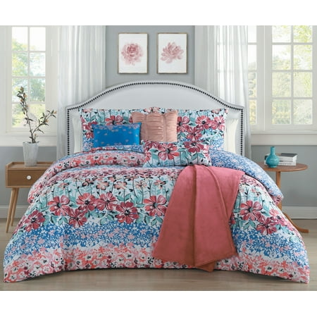 Carla 7pc Comforter Set King Blue Rose Walmart Com