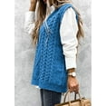 thumbnail image 4 of Dokotoo Women's Blue Cable Knitted Sweater Vest Oversized Sleeveless Sweaters Tops Loose V Neck Winter Knit Tank Casual Oversize Warm Vest, US 12-14(L), 4 of 7